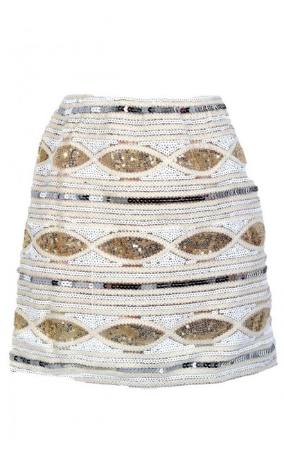 Glitz and Glamour Sequin Embellished Mini Skirt in Ivory